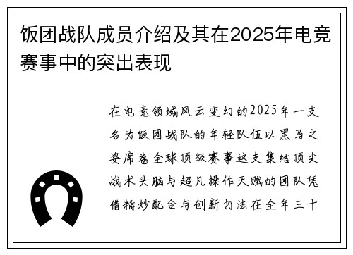 饭团战队成员介绍及其在2025年电竞赛事中的突出表现