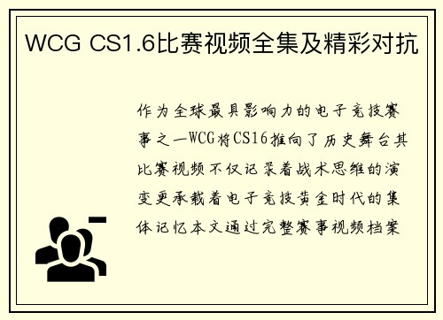 WCG CS1.6比赛视频全集及精彩对抗